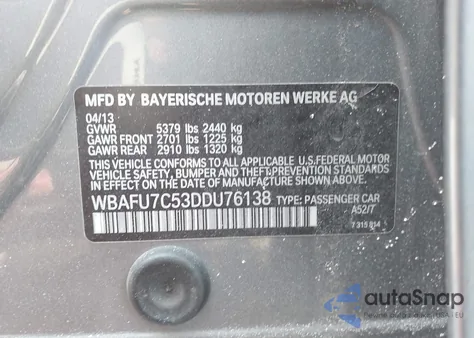 2013 BMW 535I xDrive z USA, uszkodzony, nr VIN WBAFU7C53DDU76138